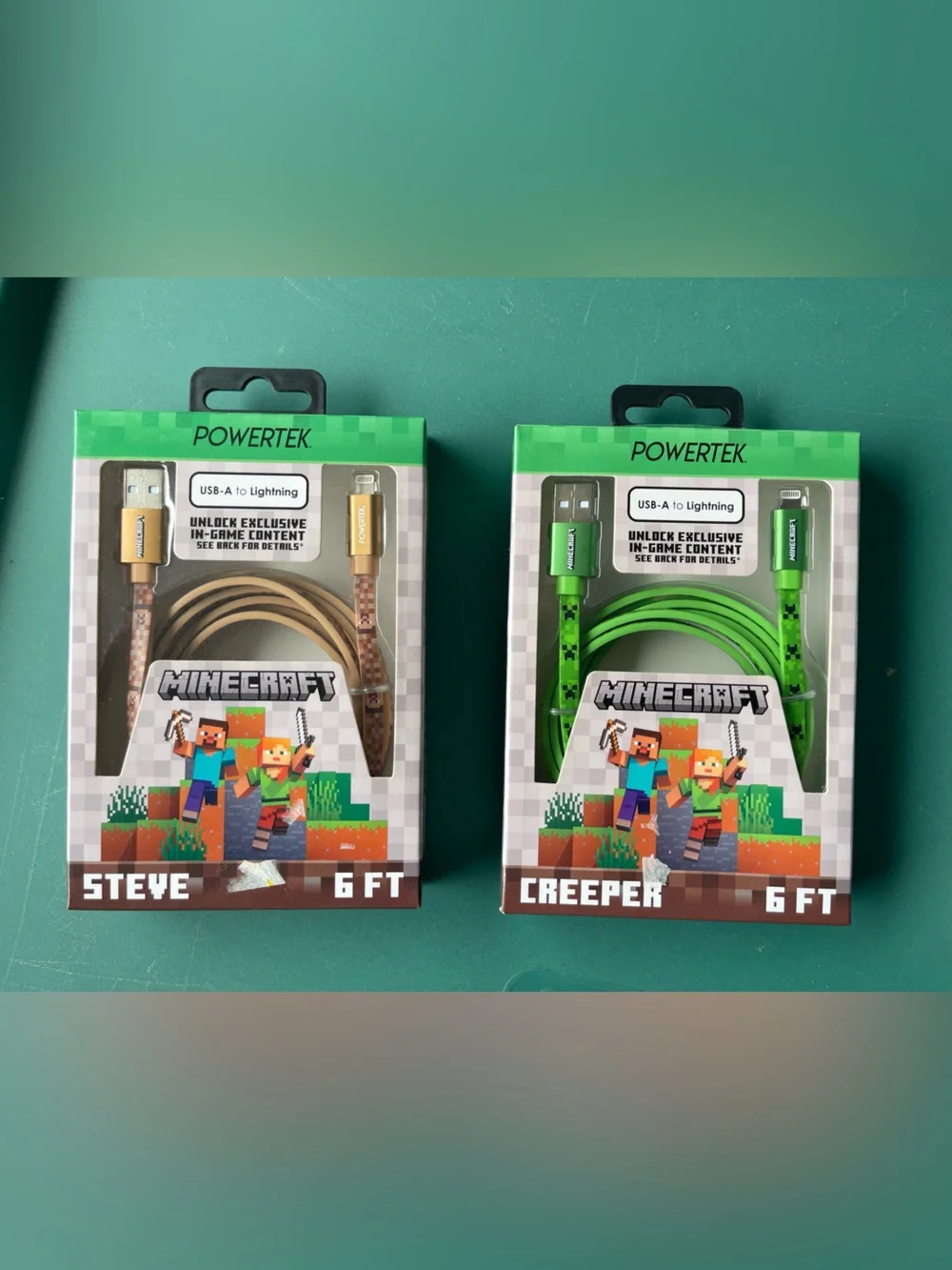 Minecraft 6ft USB-A to Lightning Cable - Brown Steve and Green Creeper